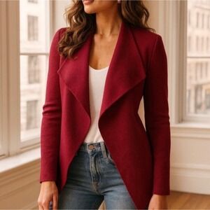 Eileen Fisher Cardigan Women Large Red Excellent Silk Cotton Draped Open Front
